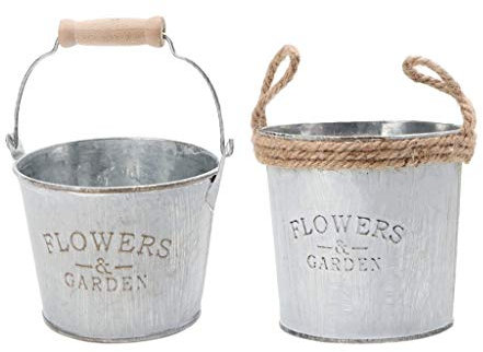 Inzopo 2 Stück Vintage Metall Blech Blumentopf Fass Garten Pflanzgefäß Metall Blech Blumentopf Eimer Home Garden Party Floral Decor