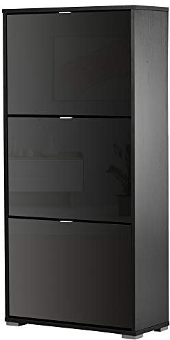 HOMCOM Meuble à Chaussures Armoire à Chaussures 3 Portes abattantes 3 Compartiments en Bois dim. 60L x 26I x 124H cm Noir laqué