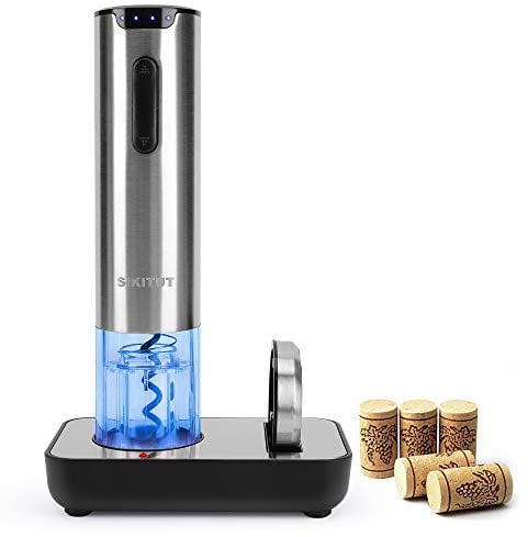 Elektrischer Korkenzieher,SIKITUT Korkenzieher Elektrisch,Wiederaufladbarer Weinöffner mit LED-Batterieanzeige, Folienschneider und Ladestation, Edelstahl