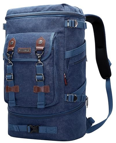 WITZMAN Canvas Vintage Rucksack Reiserucksack Herren Groß Convertible Reisetasche Mit Schuhfach Fit 17 Zoll Laptop Rucksack FüR Geschäftsreisen (A568 Dunkelblau)