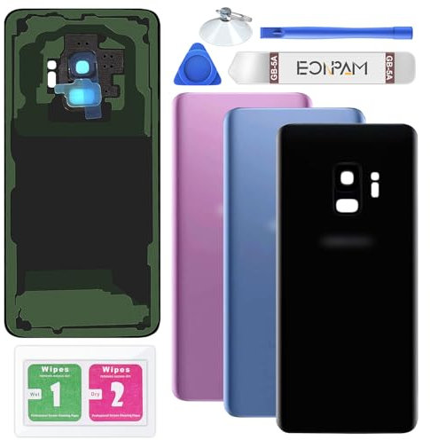 Eonpam akkudeckel für Samsung Galaxy S9 G960 Rückseite Glas Original Backcover Back Glas Ersatz Reparatur Set mit Kameraobjektiv (Schwarz)
