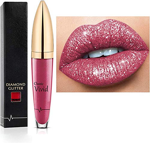 Rossetto a lunga durata 18 color diamante lucido, rossetto liquido metallizzato, facile da applicare e pulire, lunga durata e impermeabile, smalto per labbra brillante antiaderente (01)