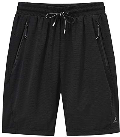 MakingDa Baggy Mesh-Shorts für Herren mit Reißverschlusstaschen, atmungsaktiv, leicht, Sport, Freizeit-Shorts, Schwarz , 5XL