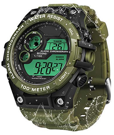TEKMAGIC Orologio Militari Uomo Impermeabile 10 Atmosfere per Subacqueo e Nuoto con Sveglia, Cronometro, Cronografo, Timer, Doppio, Orario Calendario, Formato 12 o 24 Ore, Retroilluminazione