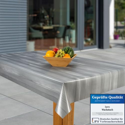 laro Wachstuch-Tischdecke Abwaschbar Garten-Tischdecke Wachstischdecke PVC Plastik-Tischdecken Eckig Meterware Wasserabweisend Abwischbar, Muster:Holzoptik - grau, Größe:80x80
