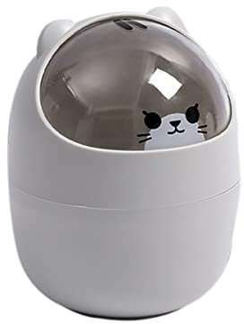 Trash Can Desk Bin, Rubbish Storage Bin, Cute Creative Cartoon Animals Wastebasket with Lid, Mini Garbage Organizer, for Home Office Kitchen Bedroom Bathroom Car Indoor Dust Bin, 4L, Grey
