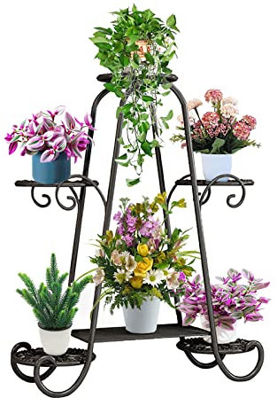 CarolynDesign Pflanzenständer aus Metall mit 6 Etagen, für drinnen und draußen, Multi-Blumentopfhalter, Regal für Wohnzimmer, Terrasse, Rasen, Garten, Balkon