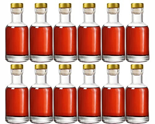 Kaachli Botellas de vidrio transparente de 3 onzas – 100 ml [paquete de 12] para bebidas de vino, bebidas, aceite, vinagre, kombucha, cerveza, agua, refrescos con tapón de corcho tapa hermética