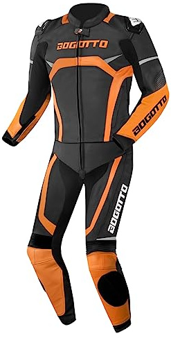 Bogotto Misano Tuta in pelle da moto a due pezzi, nero/arancione, 46