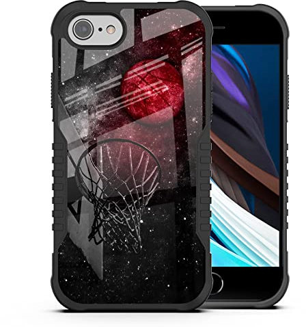 LANJINDENG for iPhone SE 2022/2020/7/8 Case for Men Boys, Basketball Universe Cool Design Shockproof Anti-Scratch Drop TPU Bumper Hard PC Back Protection Case for iPhone SE 3rd/2nd Gen/7/8/6