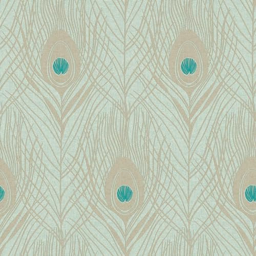 Papier peint nature Profhome 369713-GU papier peint intissé légèrement texturé avec un dessin exotique mat vert bleu or 5,33 m2