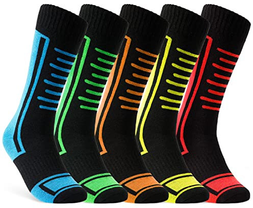 CityComfort Skisocken Set Kinder Wintersocken Snowboard Warme Thermo Funktionssocken Wintersport 5er oder 2er Pack 3-9 Jahren (27-31 EU, Schwarz-5 Pack)