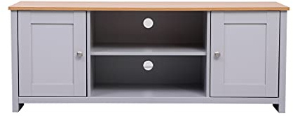 Alpha Wooden TV Stand Cabinet Entertainment Multimedia Centres TV Storage Units with 2 Doors and 2 Shelves for Living Room Furniture, 130cm,White or Grey (Grey+Oak Color)
