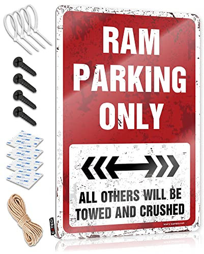 Lustige Straßenschilder Ram Parking Only Blechschild Mancave Schilder und Dekor Gaming Room Zubehör (Größe: 30 x 40 cm)