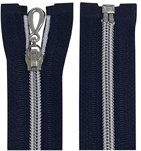 AERZETIX - C64105-2er-Set Reißverschlüsse Spiral Nr. 5 trennbar 80 cm selbstsicherung - silbernes nylongeflecht - metallschieber - Farbe dunkelblau - kurzwaren