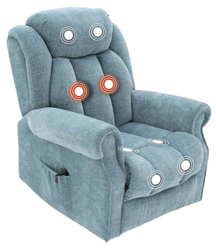 Elite Care Hainworth fabric Dual motor riser recliner electric chair with heat and massage - Choice of Colours (Blue)