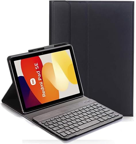 YHFZR Tastiera Custodia per Xiaomi Redmi Pad SE, QWERTY Sottile PU Custodia con Supporto Cover Tastiera Rimovibile Wireless Keyboard per Xiaomi Redmi Pad SE 11 Pollici, Nero