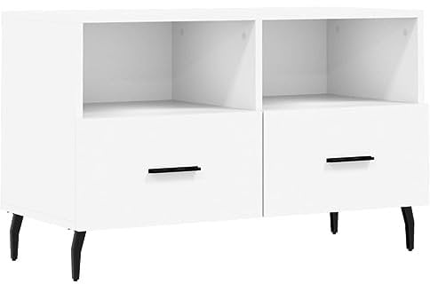 vidaXL TV Schrank, Fernsehschrank mit Eisenbeinen, Fernsehtisch für Wohnzimmer, Lowboard Sideboard TV Ständer TV Gerät, Weiß Holzwerkstoff
