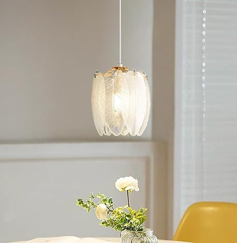 Glas Feder Pendelleuchte Schlafzimmer Nachttisch Pendellampe Französischer Stil Minimalismus Hängelampe Kronleuchter für Loft Esszimmerlampe E14 Ø16*24m