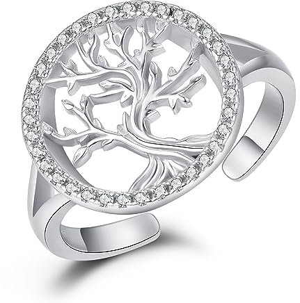 KINGWHYTE Baum des Lebens Ring 925 Sterling Silber Einstellbare Open Ring für Frauen Baum des Lebens Schmuck Geschenk für Frauen Mädchen Damen