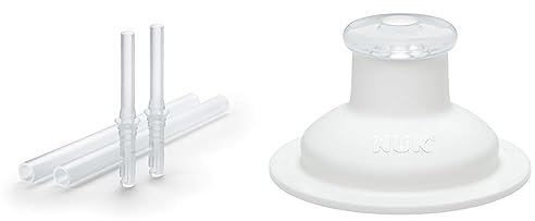 NUK Flexi Cup Soft-Trinkhalm, 650ml, aus Silikon, auslaufsicher, BPA-frei, 2er Packung, transparent, 24 g & Push-Pull-Tülle Silikon für Sports Cup und Junior Cup, auslaufsicher, langlebig, hygienisch