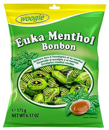 Woogie Euka Menthol Bonbon Hartkaramellen Mit Eukalyptus- und Mentholgeschmack 175g