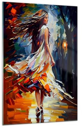Moderne Impression sur Verre 70x100cm Image Tableau en Verre Decoration Murale Donna Vestito Artistico Grand Tableaux Decoratifs Muraux Chambre Cuisine Vertical Deco Salon Art Wall GPA70x100-6210