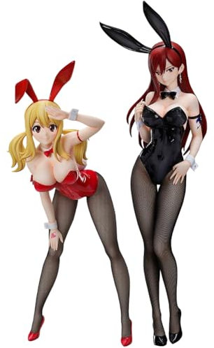 Zhongkaihua 2 schwarze Seiden-Hasen-Mädchen-Versionen – Erza Scarlet PVC-Statue & Lucy Actionfigur, Ständer, Modell Ornament