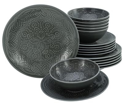 CreaTable, 21627 Serie Orient Mandala - Juego de vajilla de 18 piezas de porcelana, apto para lavavajillas y microondas, fabricado en Europa