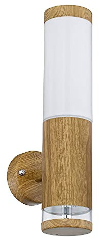 GLOBO Außenlampe Wandleuchte Aussen Edelstahl LED Balkon Aussenleuchte Wand, Holz Optik mit Deko LED, 1x E27, BxH 8,5 x 35 cm