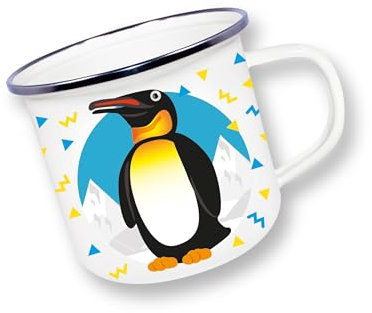 Deluxebase Anamelware Cute Collection - Penguin Small 375ml Enamel Mug Great for Travel, Camping and Everyday Use. Reusable Cup for Coffee, Soup and Cold Drinks