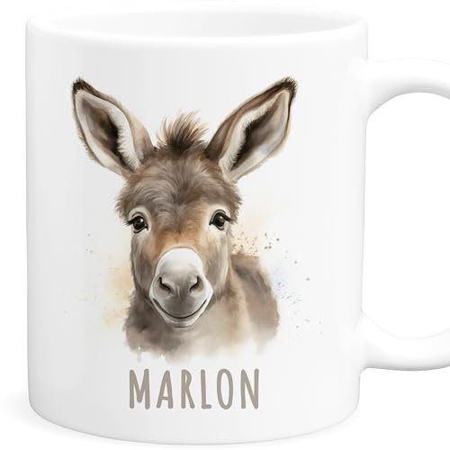 Esel Tasse personalisierte Kindertasse mit Namen Eseltasse Namenstasse süßes Kinder Geschenk für Jungen & Mädchen Kaffeetasse Teetasse aus Keramik 330 ml