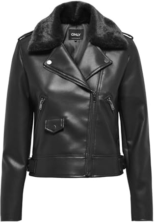 ONLY Damen Onlvilhelma Faux Leather Biker OTW Jacke, Schwarz, XS