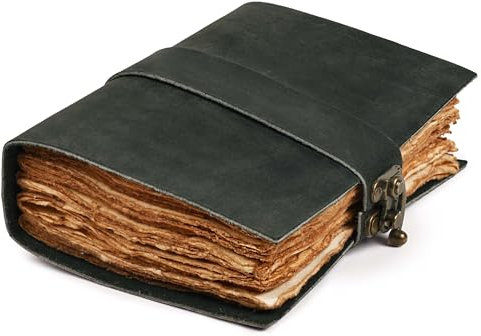 LEATHER VILLAGE Leather Bound Vintage Journal for Women & Men - Book of Shadows - Lock Closure - 200 Pages of Antique Deckle Edges Handmade Paper - Rustic Black Color - 7 X 5 inches