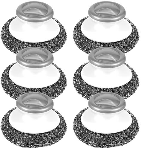 6Pcs Stainless Steel Scrubber with Handle, Stainless Steel Sponges Dish Scrubber Brush Steel Wool Scrubber Kettle Descalers Wire Ball for Home Kitchen Pot Pan