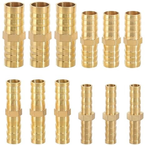12 Piezas Conectores de Manguera, Conectores de Línea de Combustible, Juego de Conectores de Manguera de Latón (6 mm/8 mm/10 mm/12 mm)