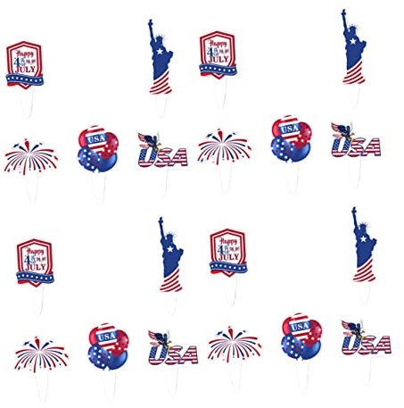 PRETYZOOM 40St Kucheneinsätze zum Unabhängigkeitstag Independence Day cake toppers American Independence Day decorations Sterne streifen cupcake topper USA flagge cupcake picks Kamm