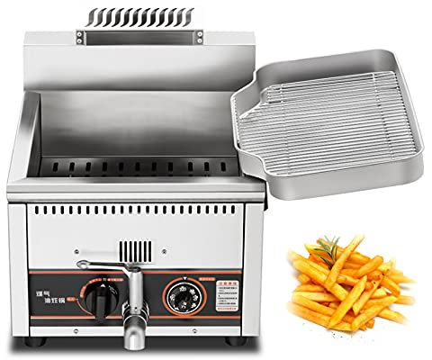 Generic Freidora eléctrica con cesta y tapa, freidora comercial de acero inoxidable con control de temperatura y válvula DraValve de aceite para panadería casera restaurante cafetería