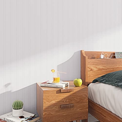 ReWallpaper 44.5cm×7m Papier Peint Rayure Blanc Uni Vinyle Adhesif Blanc Pour Meuble Papier Peint Salle De Bain Mur Imperméable Rouleau Adhesif Decoratif Meuble Motif Rayures Minimaliste