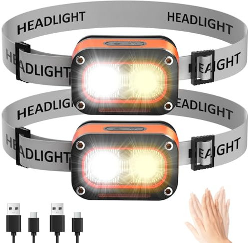 Chasinglee LED Torcia Frontale 3000 lumen,Super Luminosi, Ricaricabili Rramite USB, Regolabile, Impermeabile, Con Sensore Di Gesto, Adatta Per Campeggio,Ciclismo,Pesca Durante(Confezione da 2)