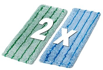 VIOVIE Mopa de microfibra Duo en azul y verde para mopas de suelo, 4 unidades, repuesto de 40 cm, limpieza profunda en casa, oficina en calidad profesional para azulejos, suelos delicados, parqué y