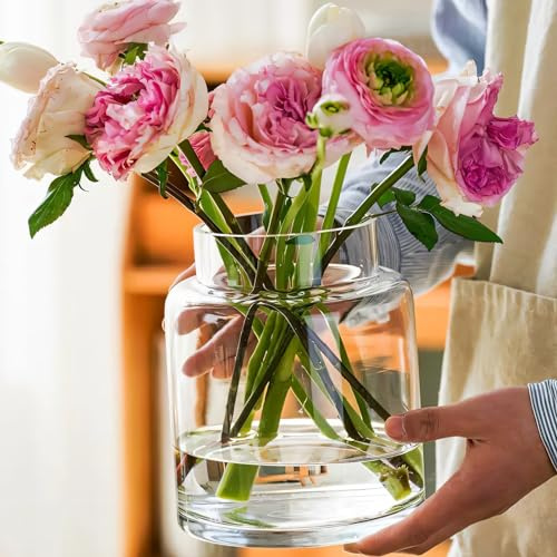KOIUEYW Transparente Vasen für Tafelaufsätze, 17,8 cm, große Glasvase für Blumenstrauß, Gläser, Heimdekoration, moderne Jarrones-Dekorationen für Hochzeit, Wohnzimmer, Esstisch, Büro