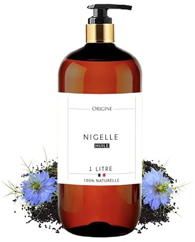 Origine Bio - Huile de Nigelle - Cumin noir - 100% Pure Naturelle Pressée à Froid Soin Cheveux Peau Corps - Embouteillée en France (1 litre)