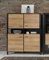möbelando Highboard >HIGH Rock< in Schwarz/Riviera Eiche Dekor, 4 Türen - 121,3x152,3x40,2cm (BxHxT)