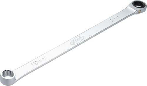 ViGOR Ratschen-Ringschlüssel V7031-19, extra lang, 19 mm SW, 401 mm Länge, 72 Zähne, verchromt und poliert, für größere Kraftübertragung, schlanke Bauform