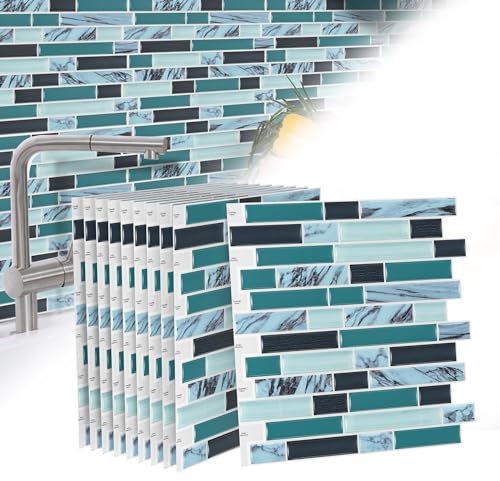 TANYEAR Fliesenaufkleber Tile Stickers Dickere Aufkleber Selbstklebende Vinyl Fliesen Klebefolie Wandaufkleber Fliesenfolie für Bad Küche, 10 Blatt, Type G