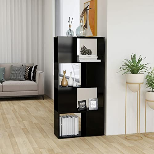 Buzaza Book Cabinet Room Divider High Gloss Black 60x24x124.5 cm,Bookcase Shelf,Cube Storage Unit,Storage Unit