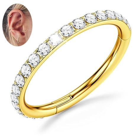 BodyBonita Nasenring Hoops - 316L Edelstah Nasenpiercings 20G/18G/18G CZ Conch Helix Piercings Schmuck Septum Piercing Knorpel Ohrring Rook Tragus Daith 12 mm Gold