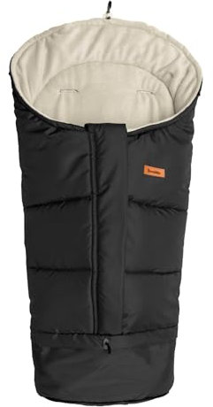 SENSILLO - Fußsack Kinderwagen Winter - Fußsack Babywanne, Buggy und Schlitten - Warm, mit Reißverschluss, Vlies, Außenstoff Wasserabweisend - Länge Anpassbar 100-80cm - Schwarz/Beige