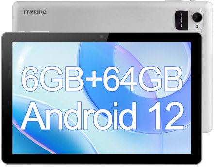 ITMEIPC 10 inch Tablet Android 12 Tablets, 6GB RAM 64GB ROM 128GB Expandable, 4-Core Processor, 1280 * 800 HD IPS Touch Screen, 2+5MP Dual Camera, WiFi, Bluetooth 5.2, 6000mAh Battery